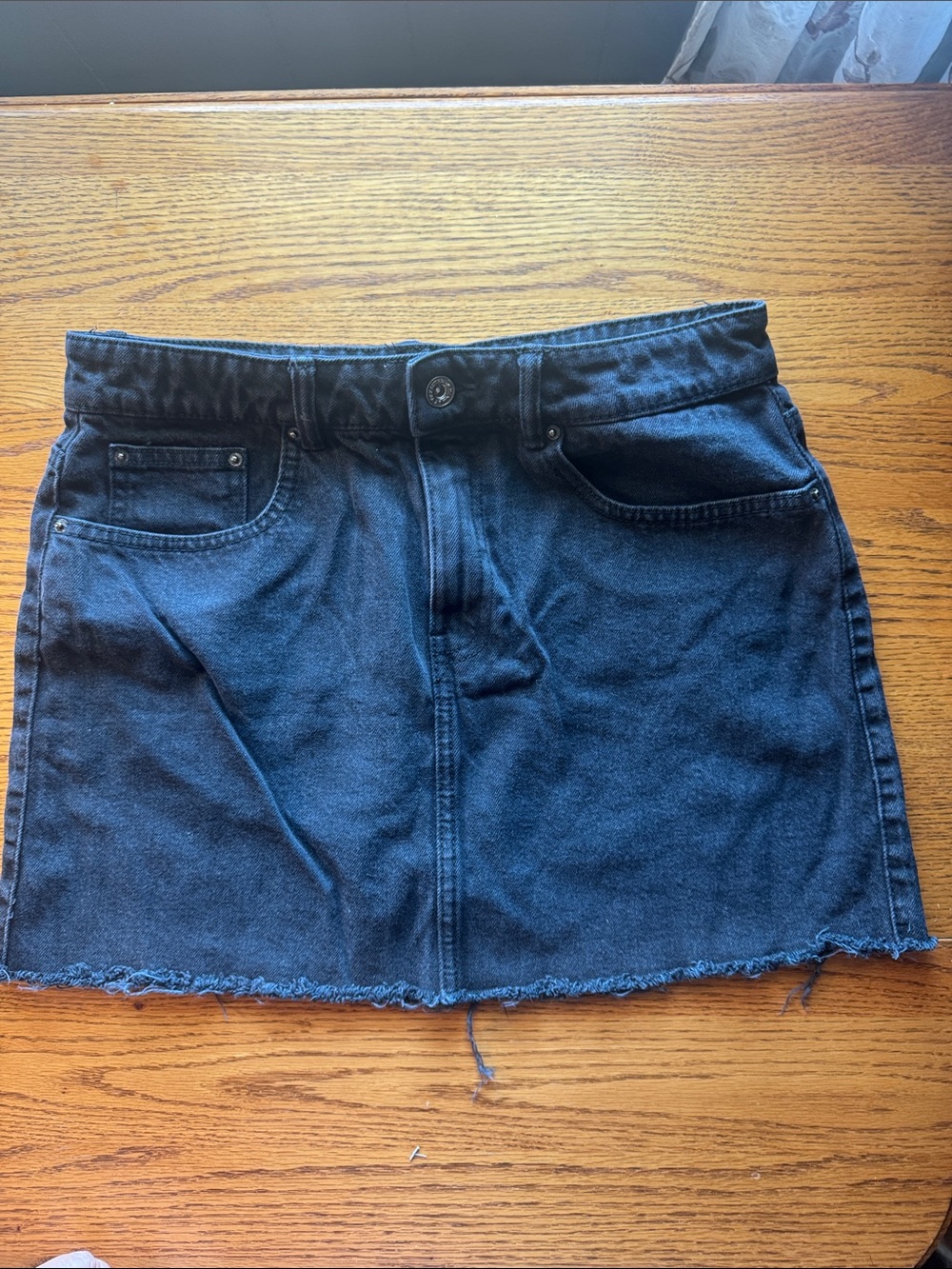 Zara black Denim Mini Skirt with Raw Hem